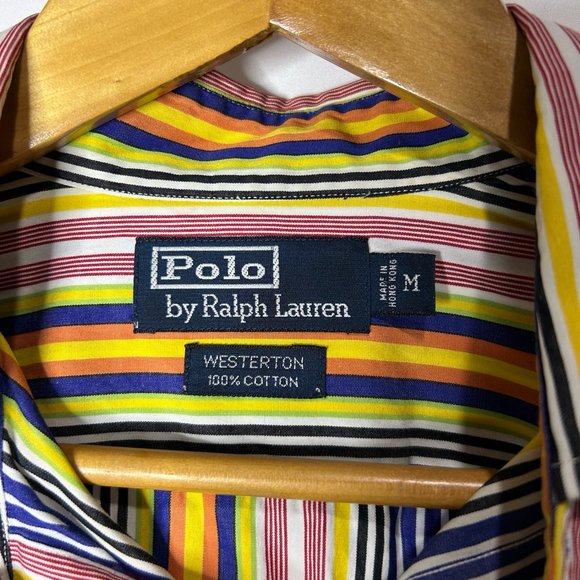 Polo Ralph‎ Lauren Striped Button Down Long Sleeve Shirt Colorful Size Medium - Picture 2 of 3